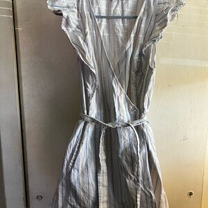 JustFab White and Blue Wrap Sundress with Flutter Sleeves